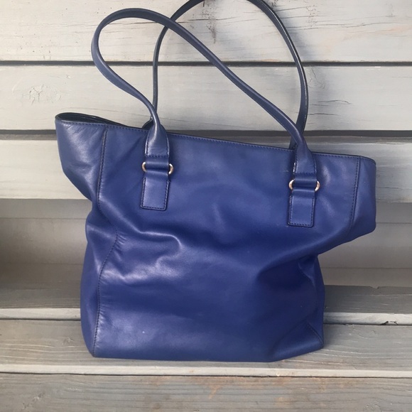KATE SPADE ♠️ ROYAL BLUE W/BLACK TRIM LARGE LEATHER TOTE SHOULDER BAG PURSE - Picture 4 of 9